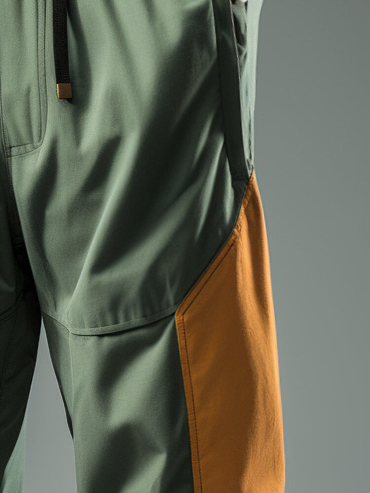 Mens Two Tone Patchwork Drawstring Waist Loose Jogger Pants