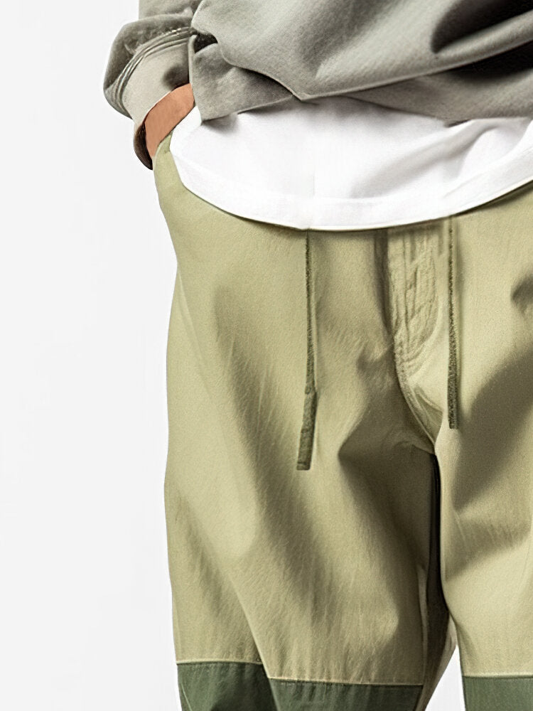Mens Two Tone Patchwork Casual Drawstring Waist Loose Pants