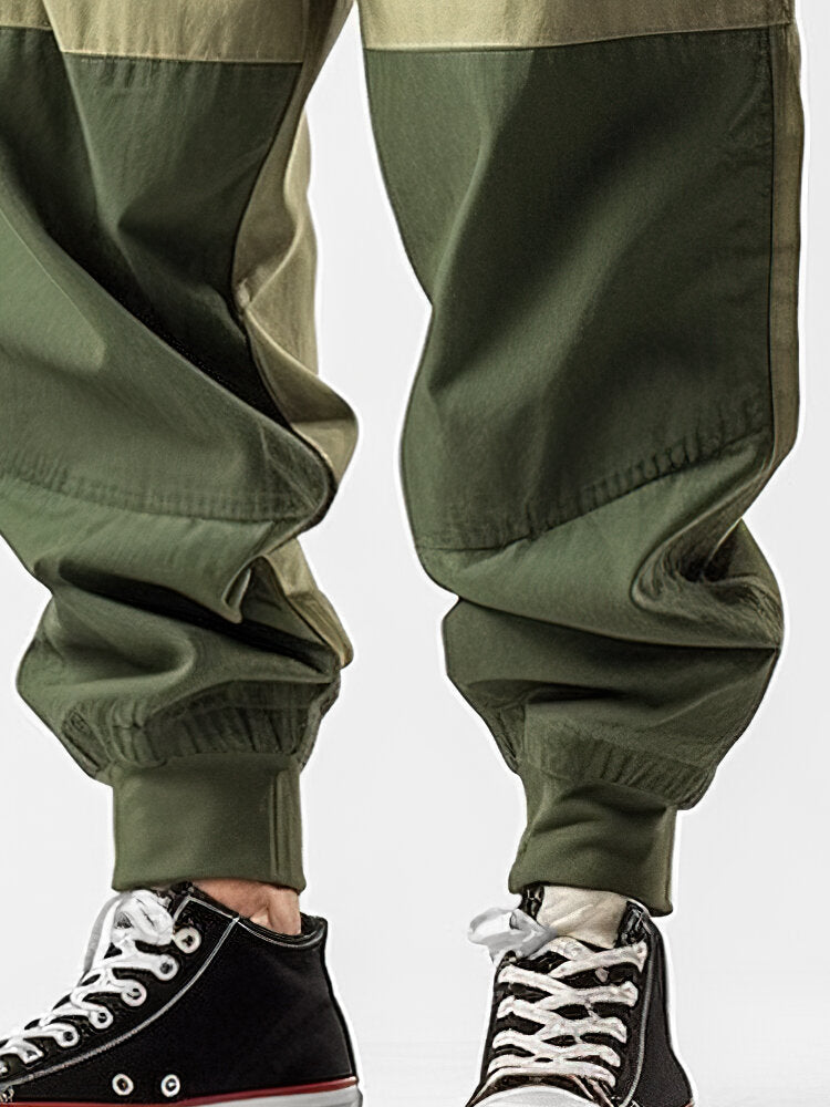 Mens Two Tone Patchwork Casual Drawstring Waist Loose Pants