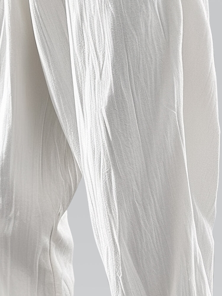 Mens Solid Color Texture Casual Pants With Pocket