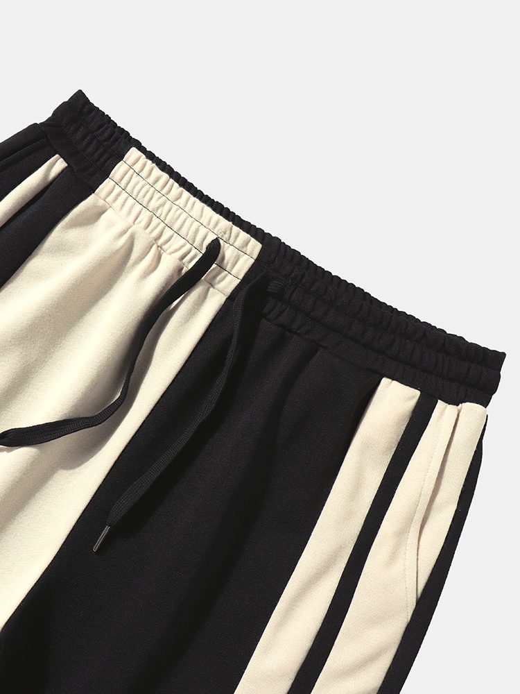 ChArmkpR Mens Smile Face Print Contrast Patchwork Loose Cuffed Sweatpants