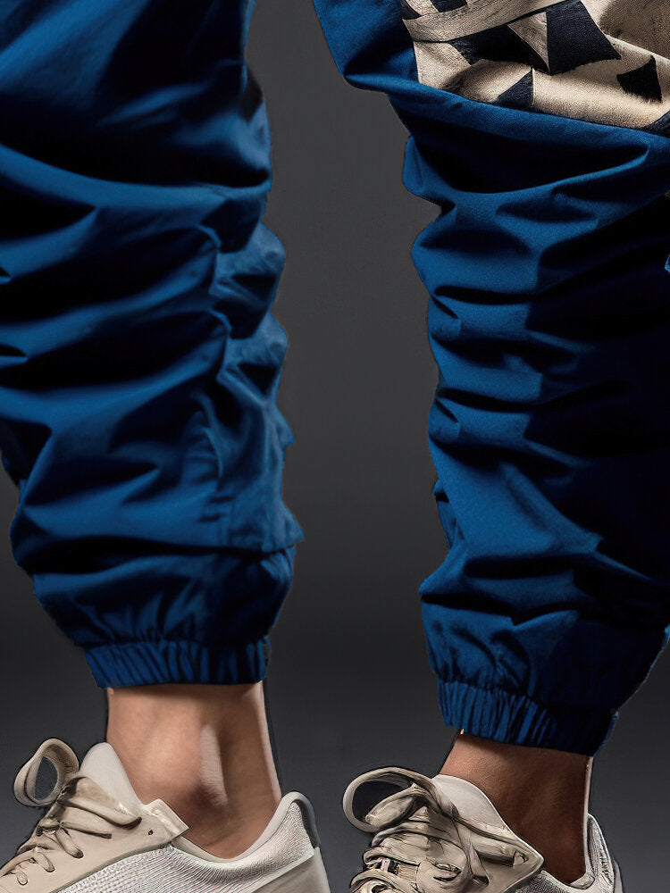 Mens Ethnic Geometric Print Patchwork Loose Drawstring Waist Pants