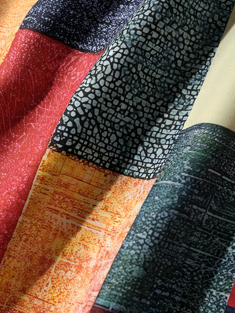 Mens Color Block Patchwork Drawstring Waist Straight Pants