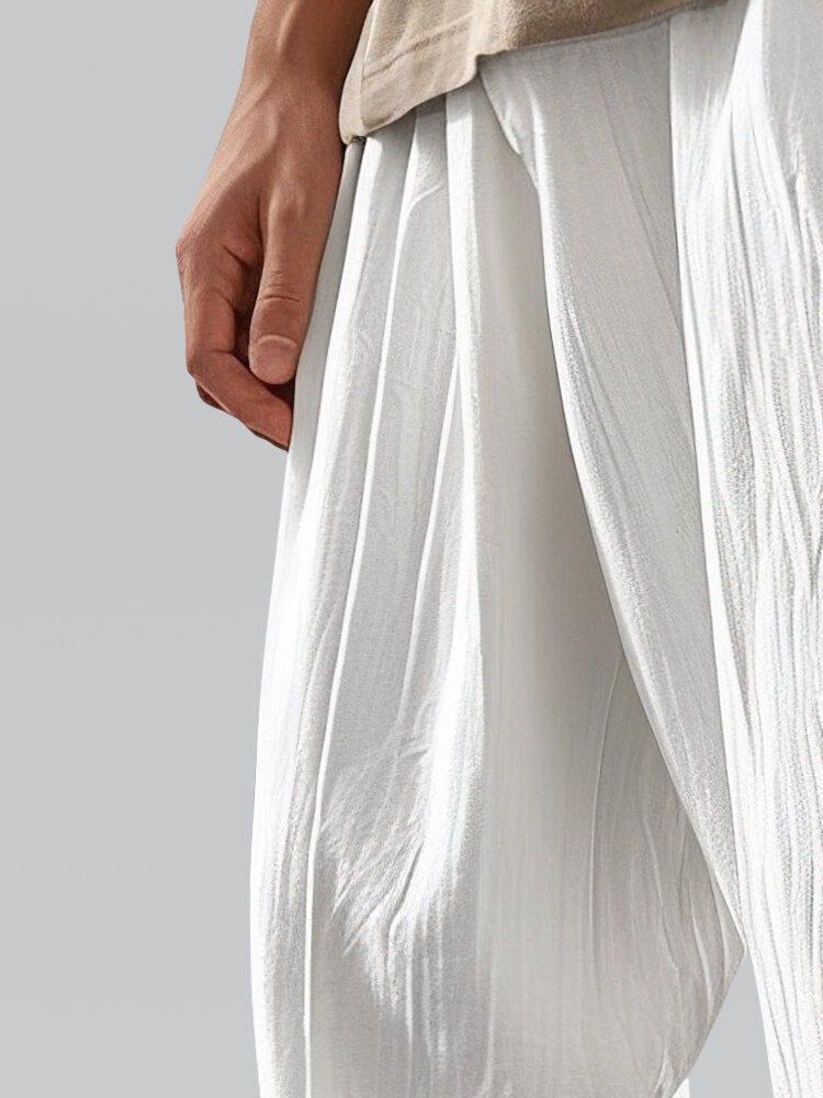 Mens Solid Color Texture Casual Pants With Pocket