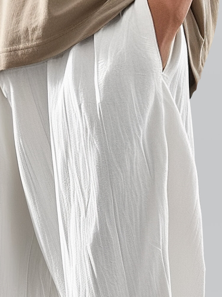 Mens Solid Color Texture Casual Pants With Pocket