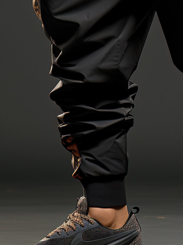 Mens Ethnic Tribal Geometric Print Patchwork Japanese Embroidered Drawstring Pants