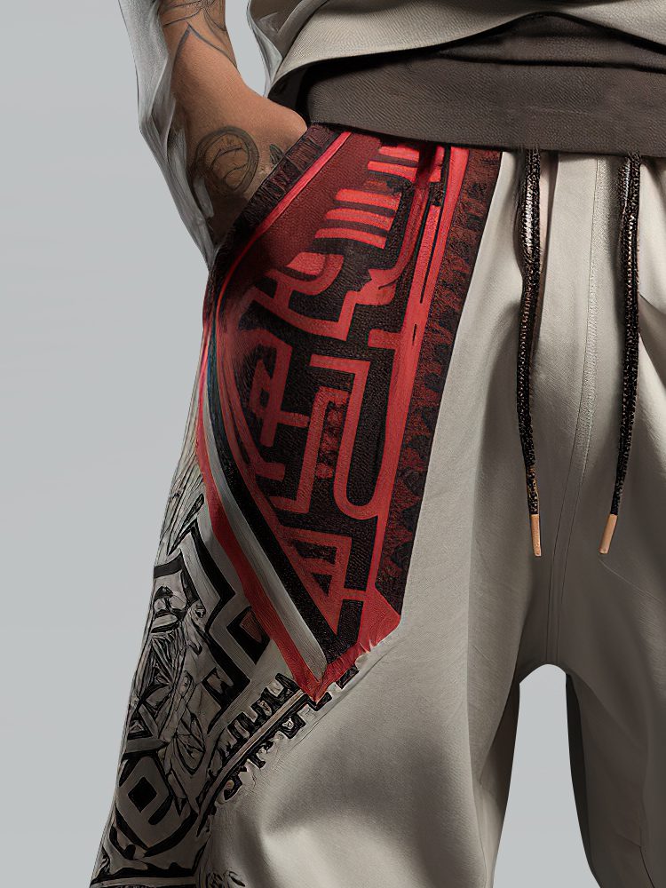 ChArmkpR Mens Ethnic Tribal Print Patchwork Loose Drawstring Waist Pants