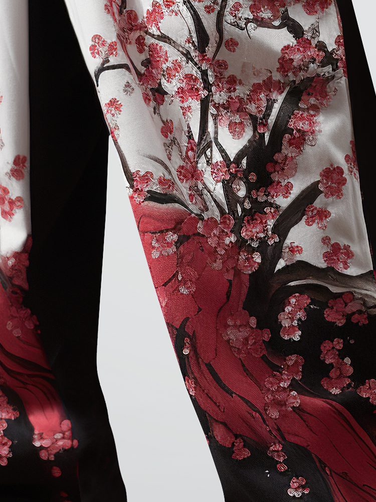 ChArmkpR Mens Japanese Floral Print Patchwork Drawstring Waist Straight Pants