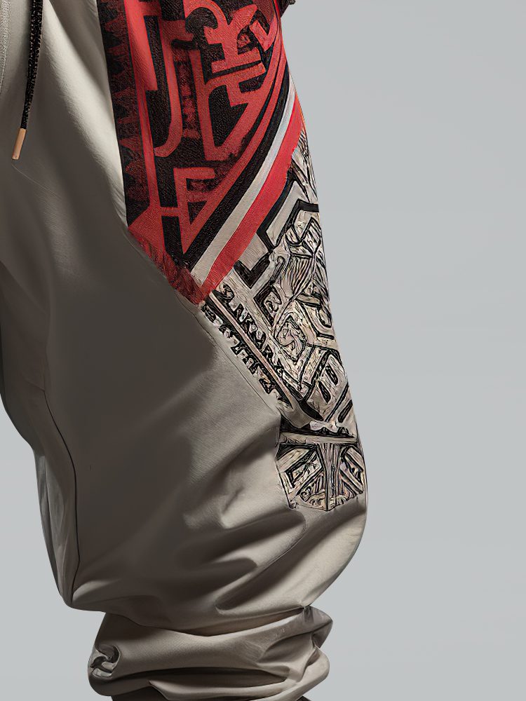 ChArmkpR Mens Ethnic Tribal Print Patchwork Loose Drawstring Waist Pants