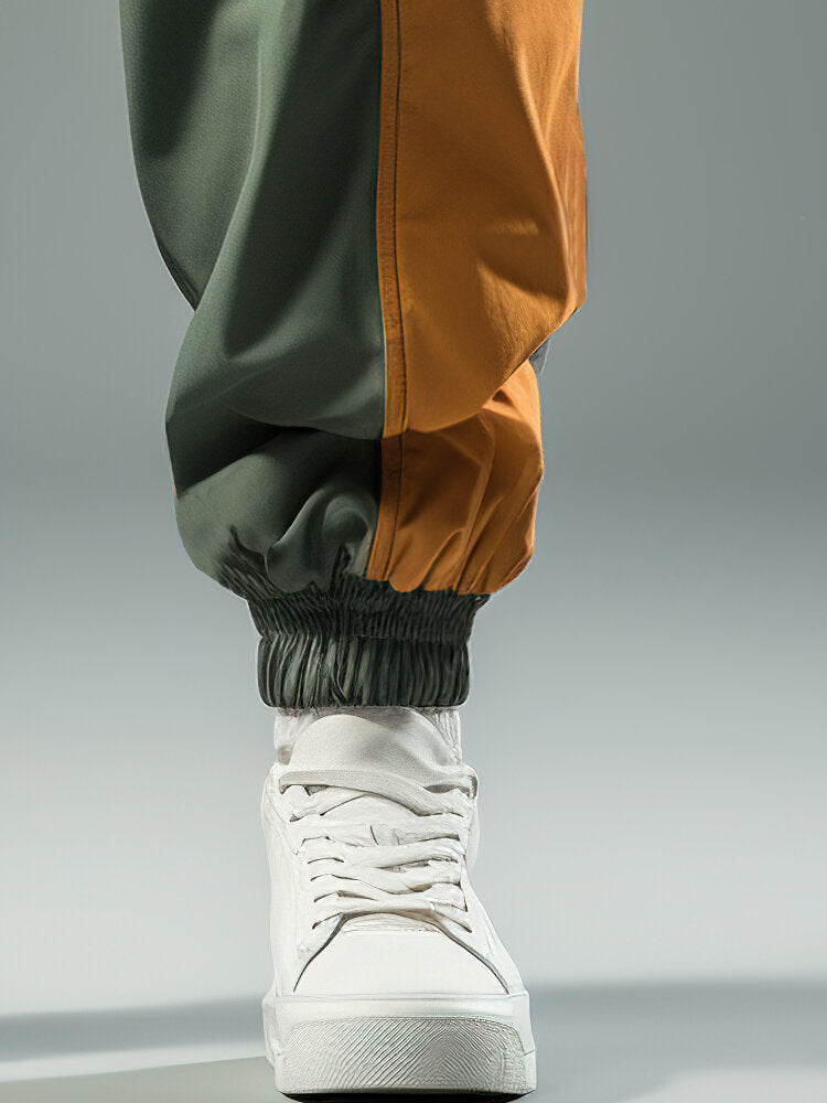 Mens Two Tone Patchwork Drawstring Waist Loose Jogger Pants