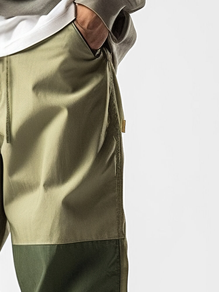 Mens Two Tone Patchwork Casual Drawstring Waist Loose Pants