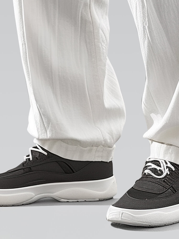 Mens Solid Color Texture Casual Pants With Pocket