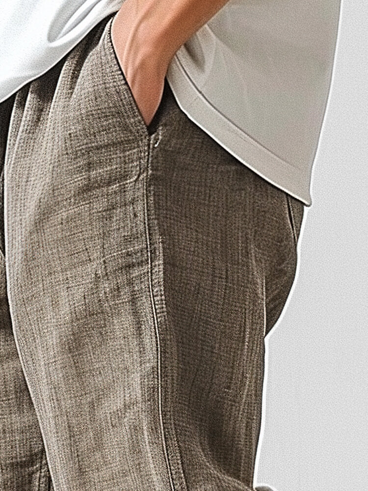 Mens Solid Casual Loose Drawstring Waist Pants With Pocket