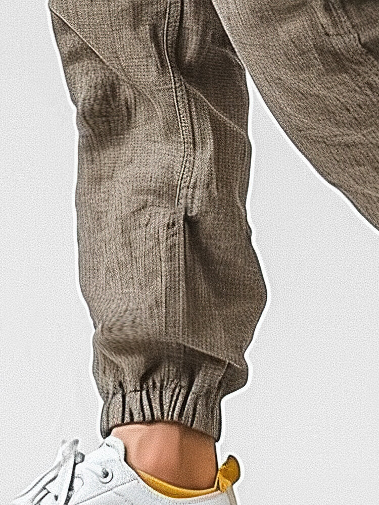 Mens Solid Casual Loose Drawstring Waist Pants With Pocket