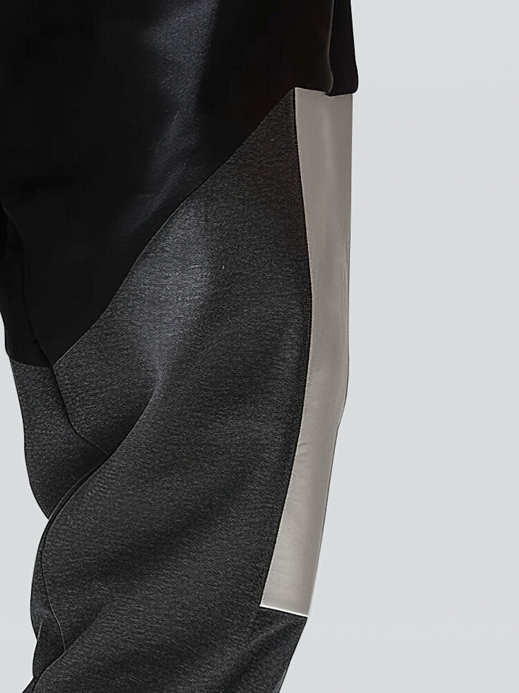 Mens Slogan Print Color Block Patchwork Casual Drawstring Waist Pants