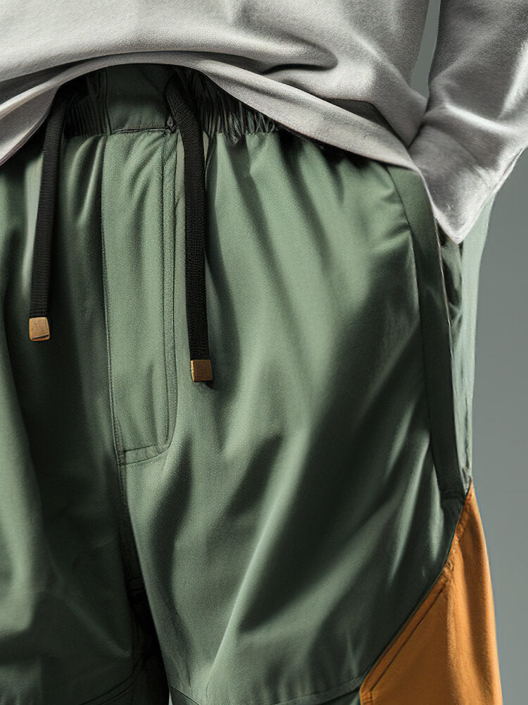 Mens Two Tone Patchwork Drawstring Waist Loose Jogger Pants