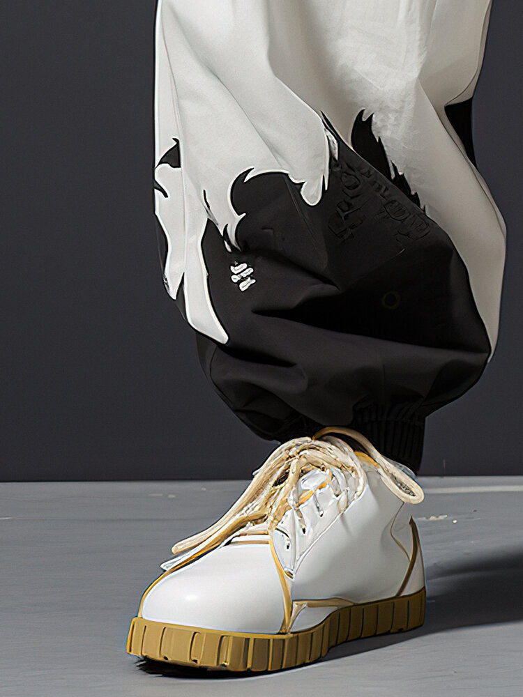 Mens Cartoon Cat Print Casual Loose Drawstring Waist Pants