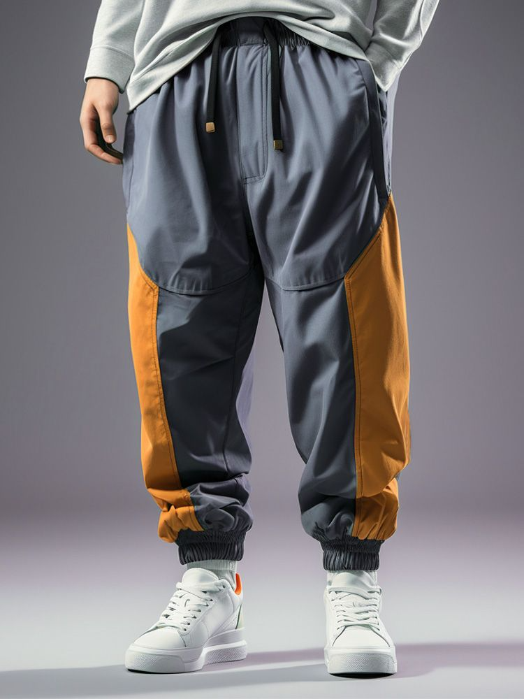 Mens Two Tone Patchwork Drawstring Waist Loose Jogger Pants